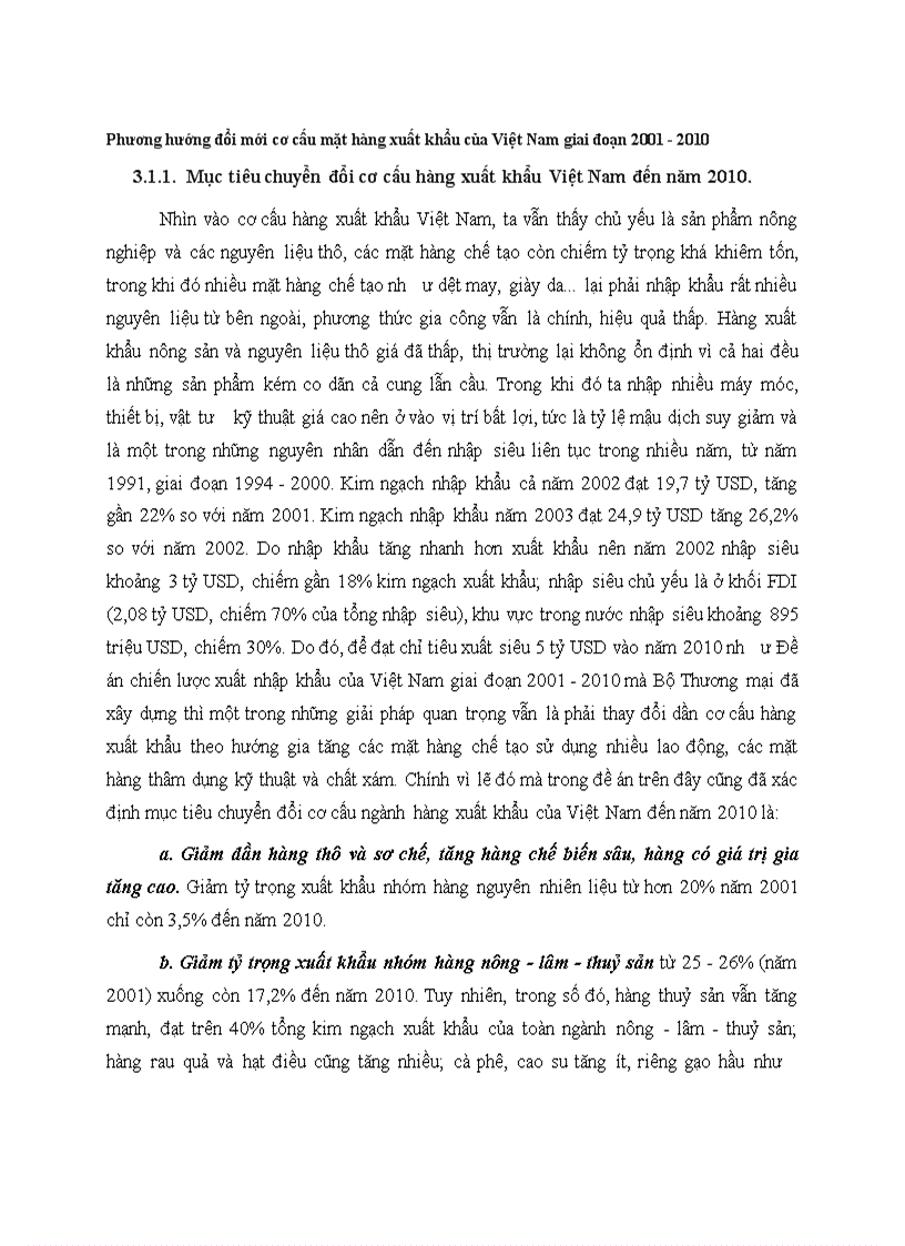 Phương hướng đổi mới cơ cấu mặt hàng xuất khẩu của Việt Nam giai đoạn 2001 2010