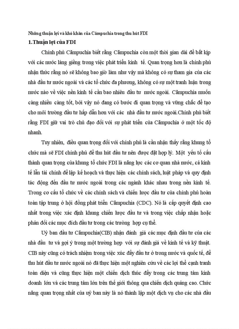 Những thuận lợi và khó khăn của Cămpuchia trong thu hút FDI