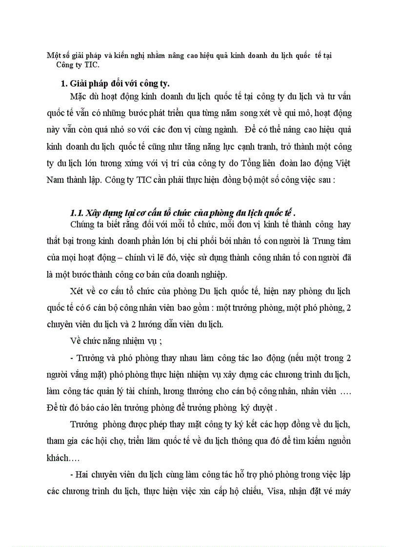Một số giải pháp và kiến nghị nhằm nâng cao hiệu quả kinh doanh du lịch quốc tế tại Công ty TIC