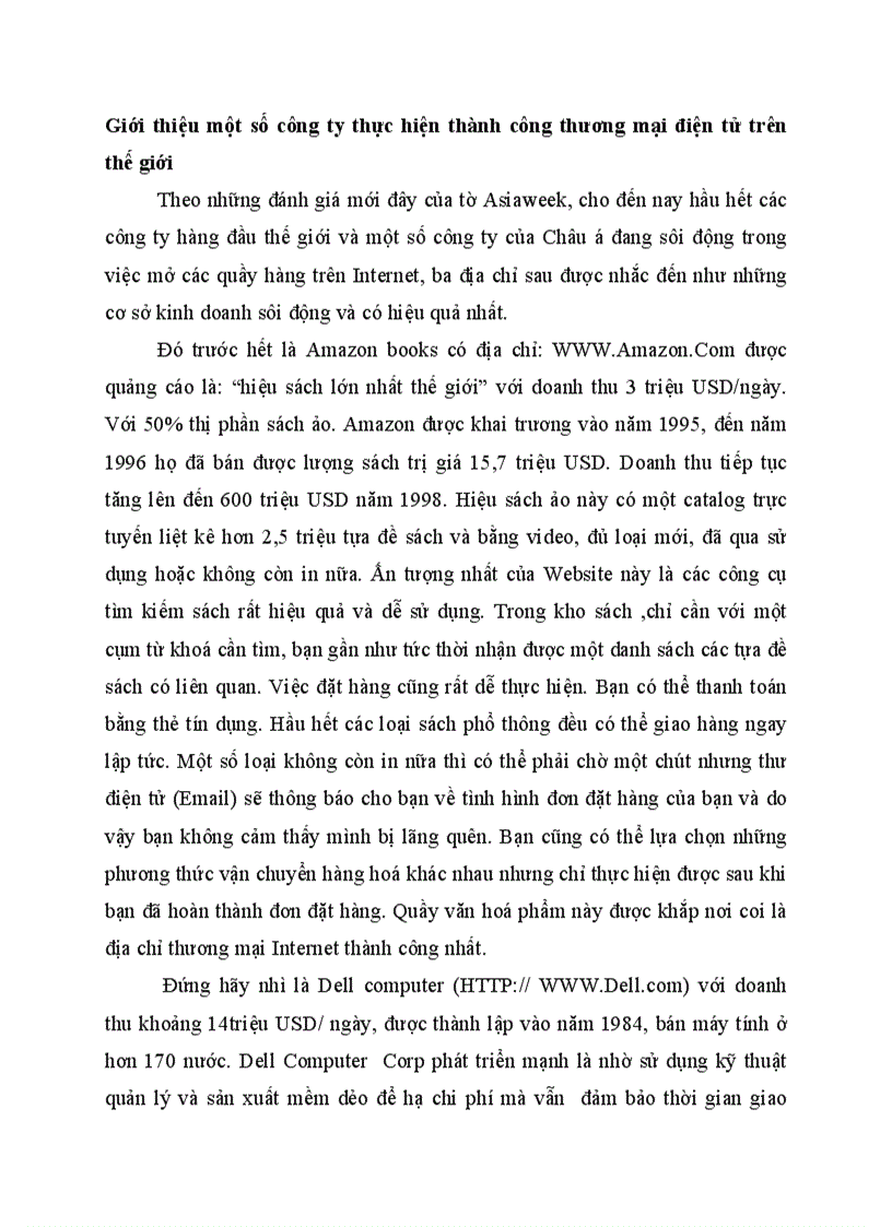 Giới thiệu một số công ty thực hiện thành công thương mại điện tử trên thế giới