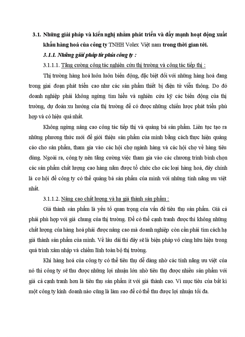 Những giải pháp và kiến nghị nhằm phát triển và đẩy mạnh hoạt động xuất khẩu hàng hoá của công ty TNHH Volex Việt nam trong thời gian tới