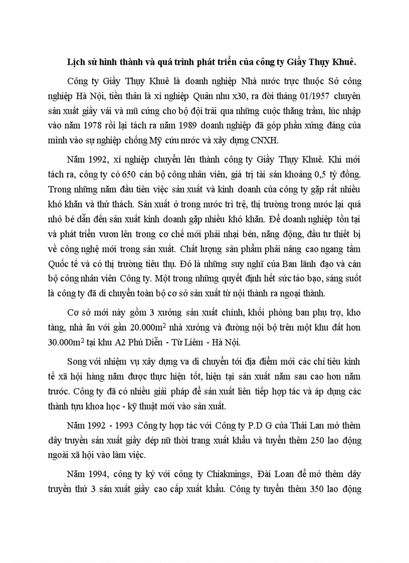 Lịch sử hình thành và quá trình phát triển của công ty Giầy Thụy Khuê