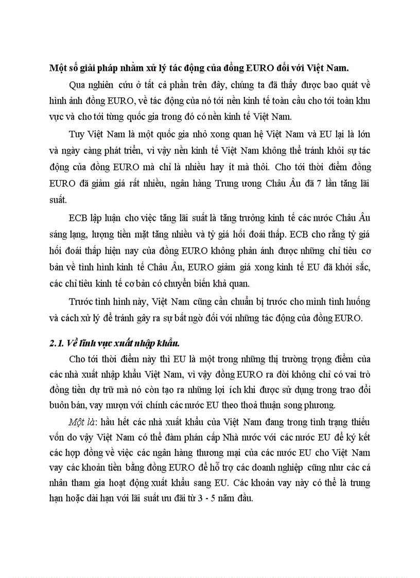 Một số giải pháp nhằm xử lý tác động của đồng EURO đối với Việt Nam