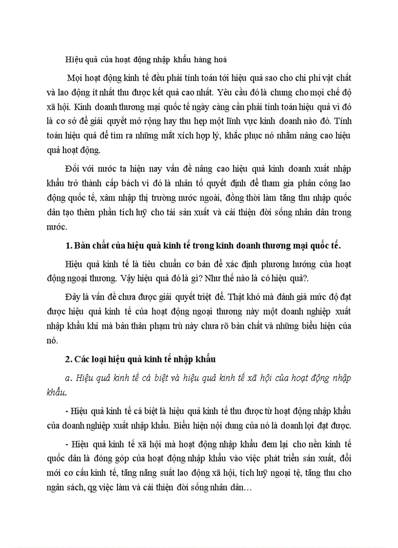 Hiệu quả của hoạt động nhập khẩu hàng hoá