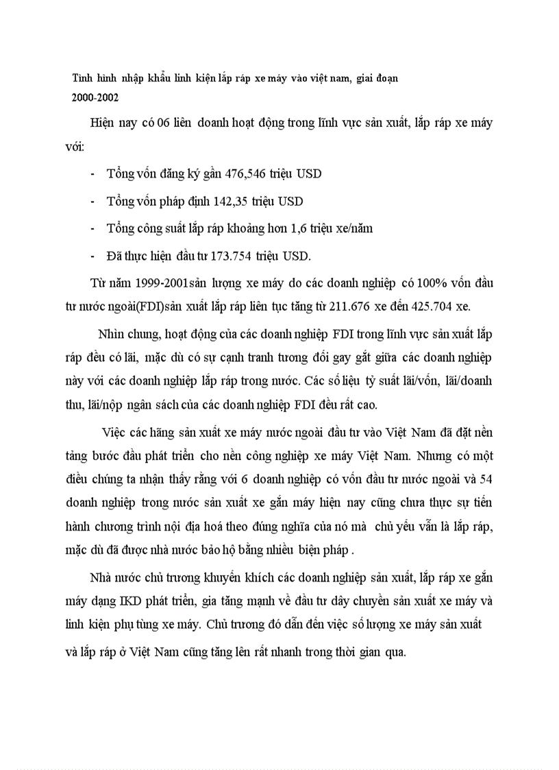 Tình hình nhập khẩu linh kiện lắp ráp xe máy vào việt nam giai đoạn 2000 2002