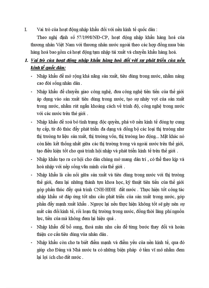 Vai trò của hoạt động nhập khẩu đối với nền kinh tế quốc dân