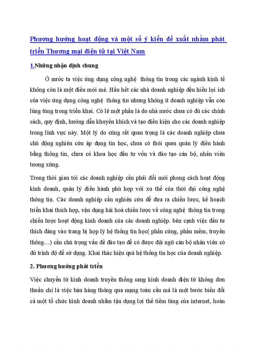 Phương hướng hoạt động và một số ý kiến đề xuất nhằm phát triển Thương mại điện tử tại Việt Nam