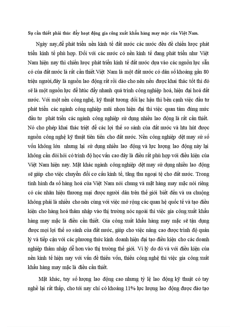 Sự cần thiết phải thúc đẩy hoạt động gia công xuất khẩu hàng may mặc của Việt Nam