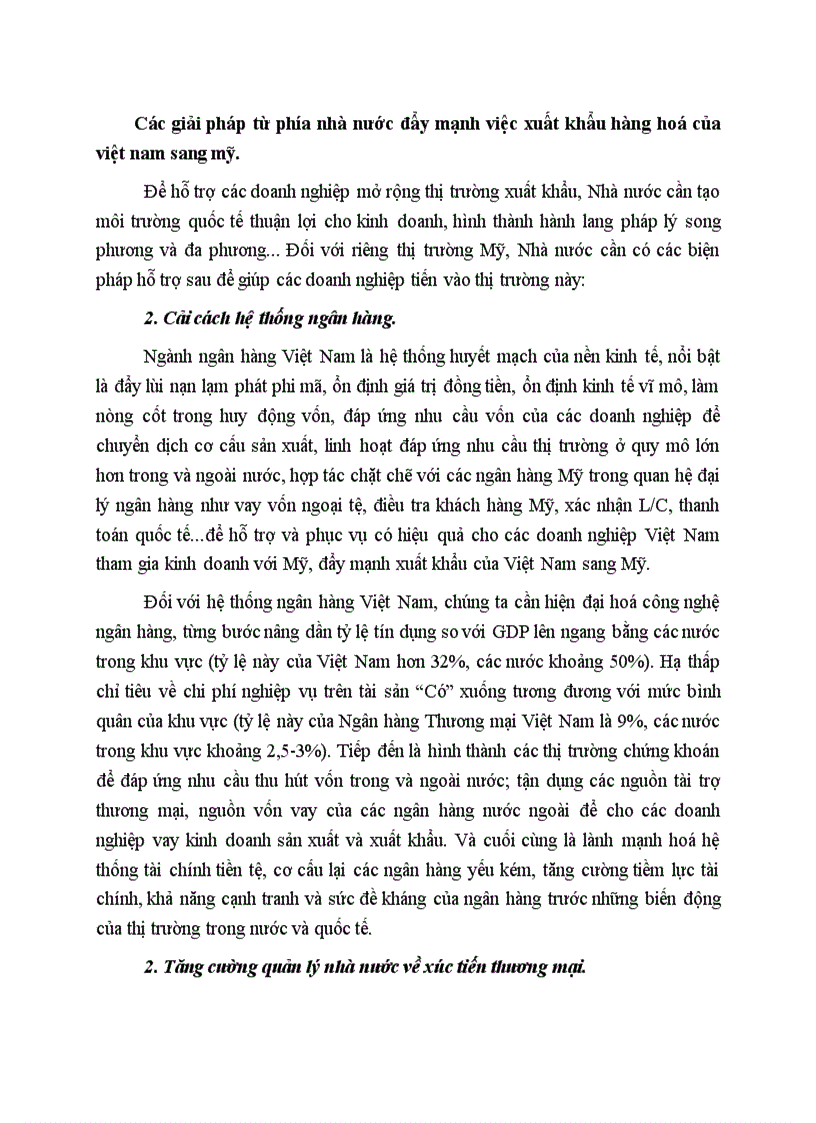 Các giải pháp từ phía nhà nước đẩy mạnh việc xuất khẩu hàng hoá của việt nam sang mỹ
