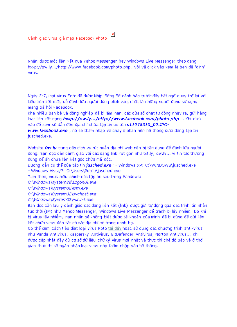 Cảnh giác virus giả mạo Facebook Photo