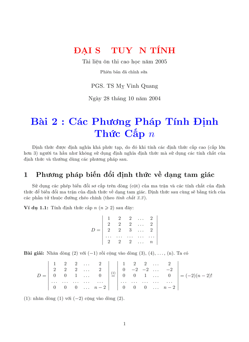 Ôn thi cao học đại số tuyến tính 2005