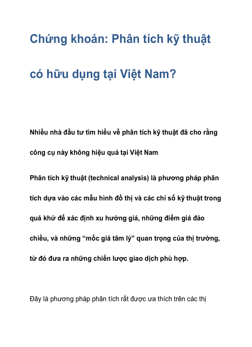 Chứng khoán Phân tích kỹ thuật có hữu dụng tại Việt Nam