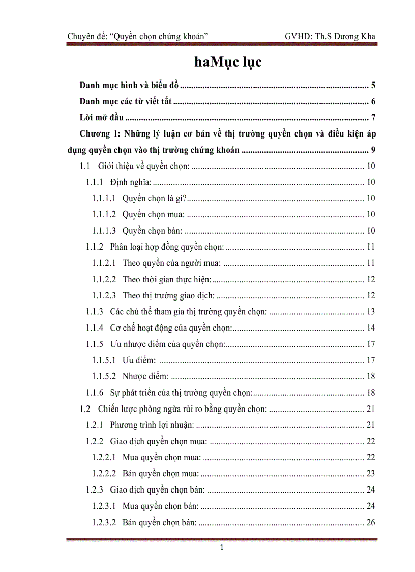 Chuyên đề Quyền chọn chứng khoán phần 1