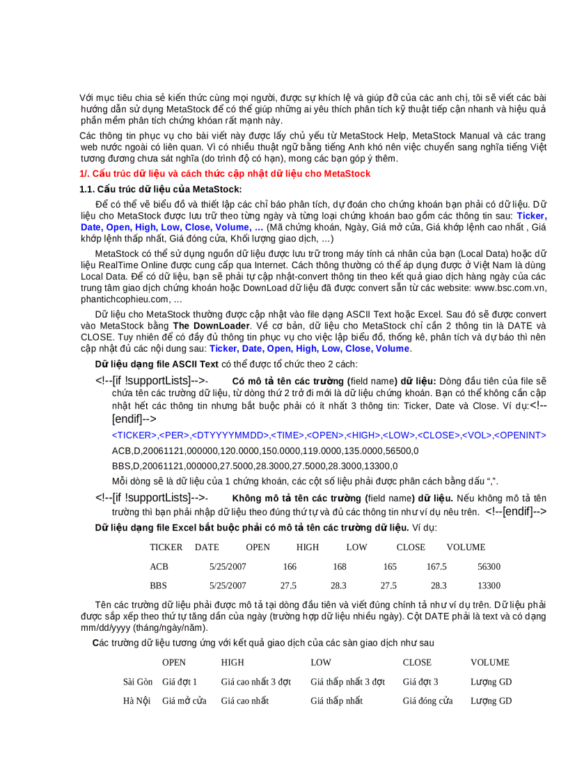 Sử dụng Metastock