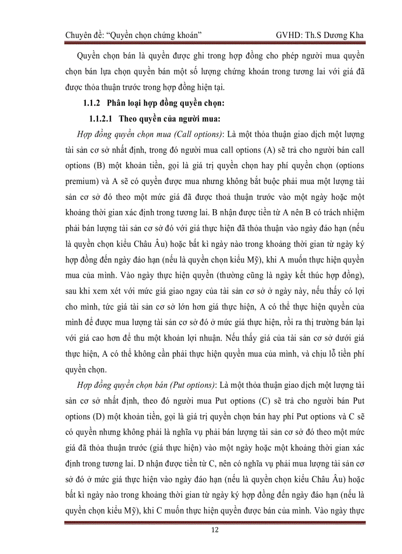 Chuyên đề Quyền chọn chứng khoán phần 2
