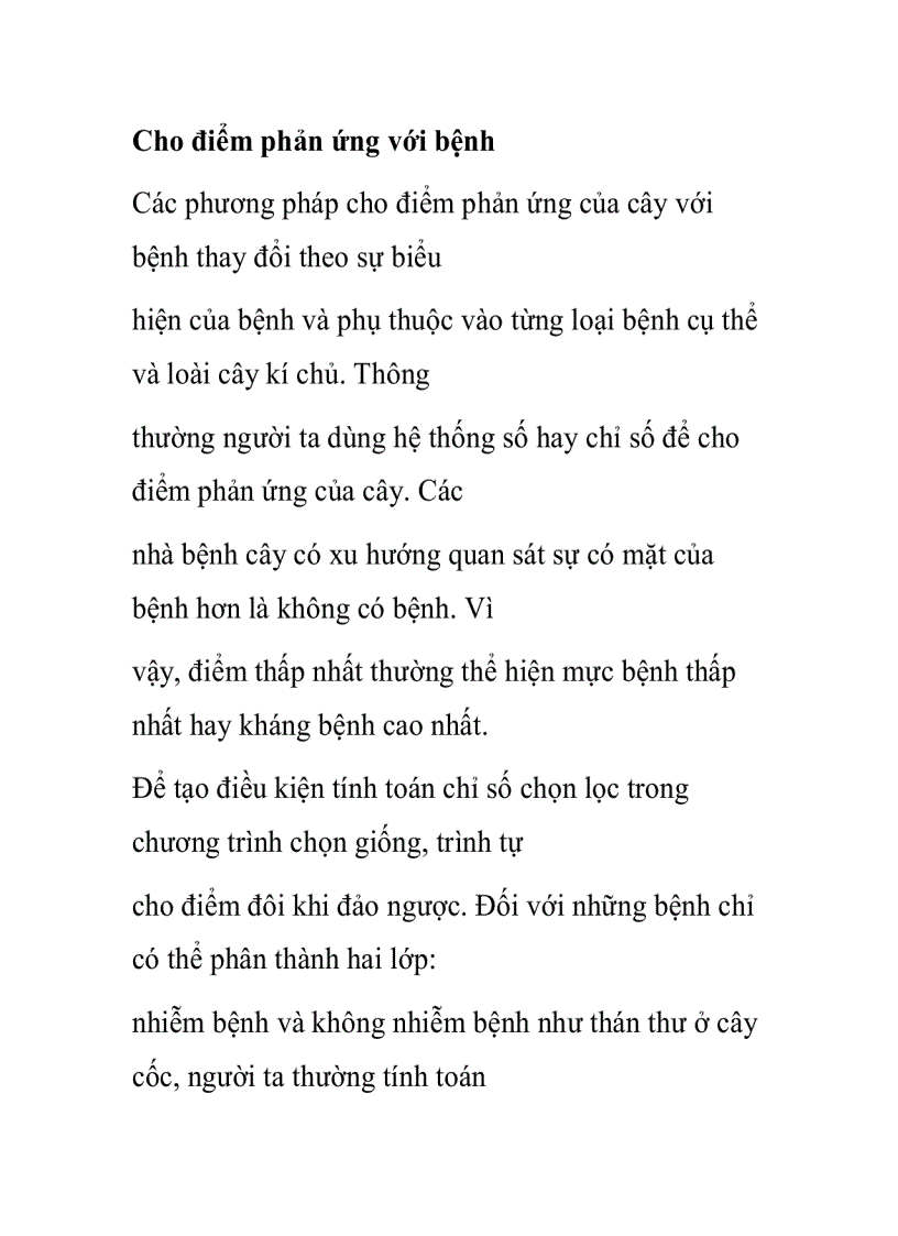 Cho điểm phản ứng với bệnh