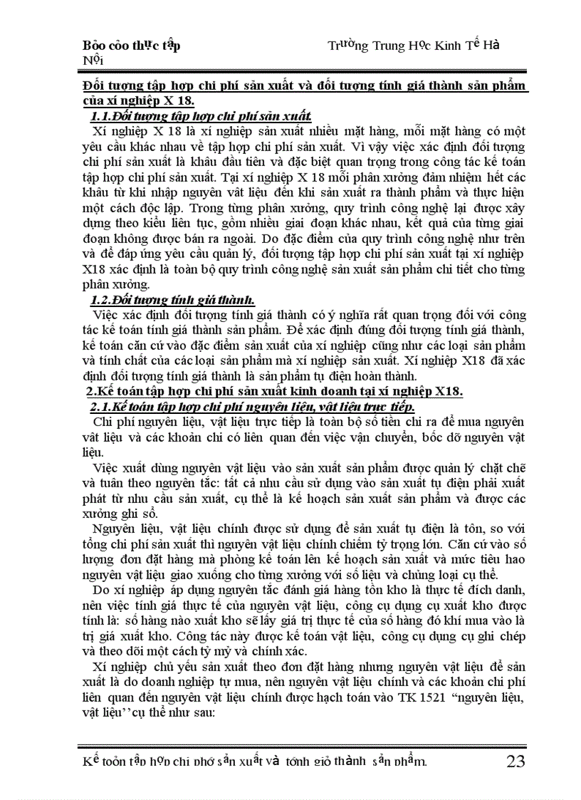 Đối tượng tập hợp chi phí sản xuất và đối tượng tính giá thành sản phẩm của xí nghiệp X 18