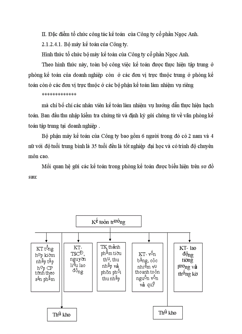 Đặc điểm tổ chức công tác kế toán của Công ty cổ phần Ngọc Anh