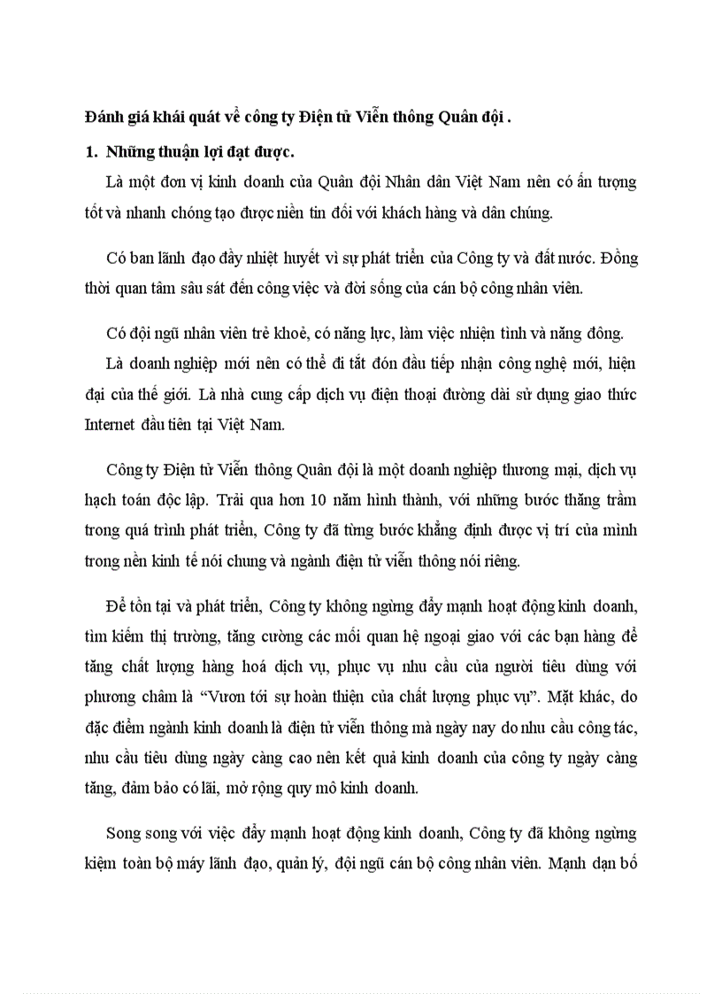 Đánh giá khái quát về công ty Điện tử Viễn thông Quân đội