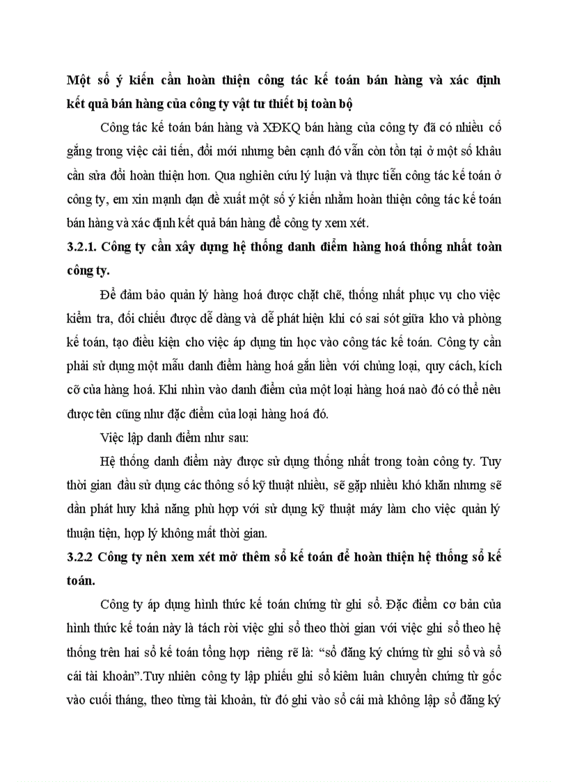 Một số ý kiến cần hoàn thiện công tác kế toán bán hàng và xác định kết quả bán hàng của công ty vật tư thiết bị toàn bộ