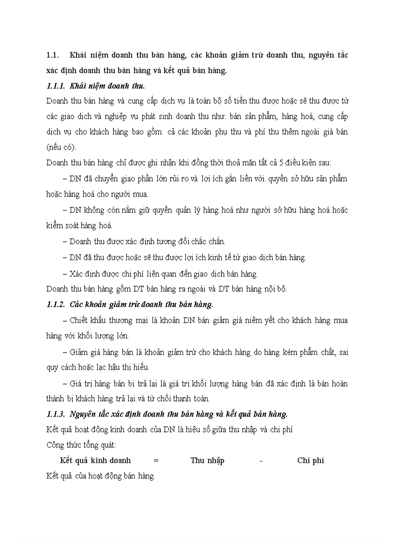 Khái niệm doanh thu bán hàng các khoản giảm trừ doanh thu nguyên tắc xác định doanh thu bán hàng và kết quả bán hàng