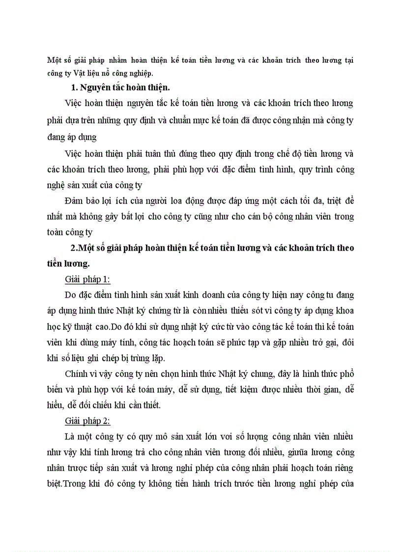 Một số giải pháp nhằm hoàn thiện kế toán tiền lương và các khoản trích theo lương tại công ty Vật liệu nổ công nghiệp