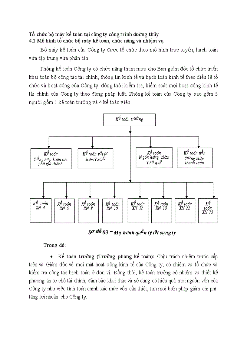 Tổ chức bộ máy kế toán tại công ty công trình đường thủy