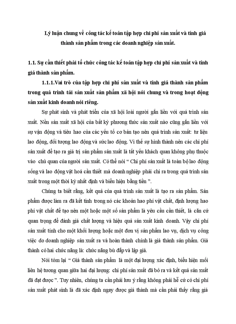 Lý luận chung về công tác kế toán tập hợp chi phí sản xuất và tính giá thành sản phẩm trong các doanh nghiệp sản xuất