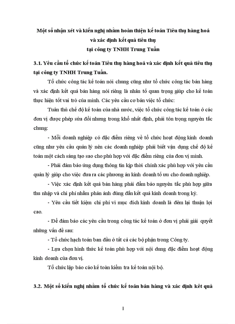 Một số nhận xét và kiến nghị nhằm hoàn thiện kế toán Tiêu thụ hàng hoá và xác định kết quả tiêu thụ tại công ty TNHH Trung Tuấn