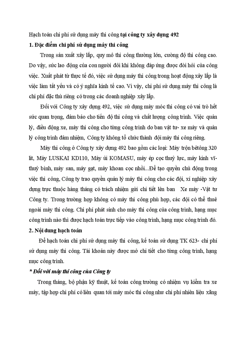Hạch toán chi phí sử dụng máy thi công tại công ty xây dựng 492
