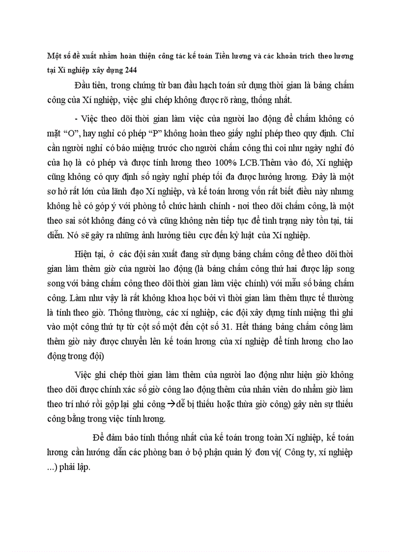 Một số đề xuất nhằm hoàn thiện công tác kế toán Tiền lương và các khoản trích theo lương tại Xí nghiệp xây dựng 244