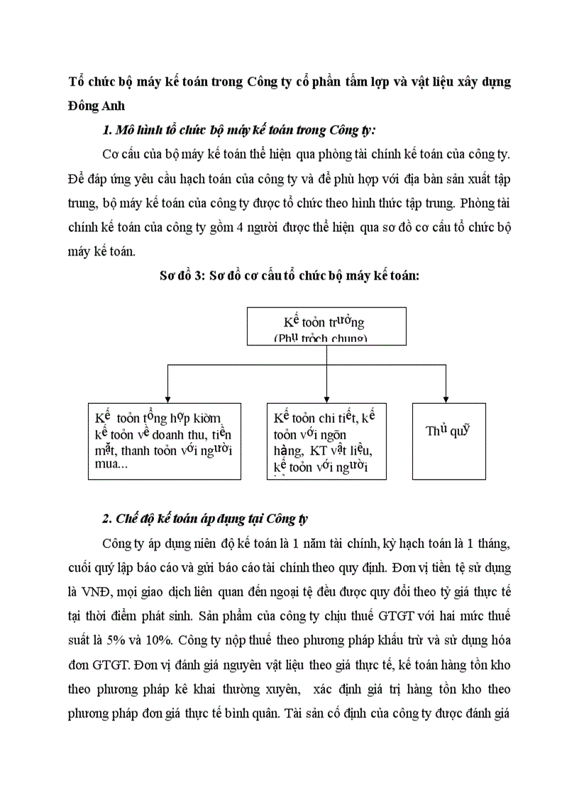 Tổ chức bộ máy kế toán trong Công ty cổ phần tấm lợp và vật liệu xây dựng Đông Anh