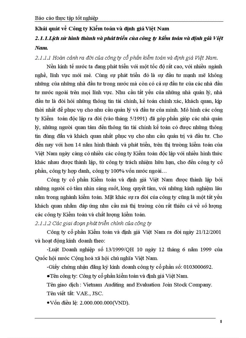 Khái quát về Công ty Kiểm toán và định giá Việt Nam
