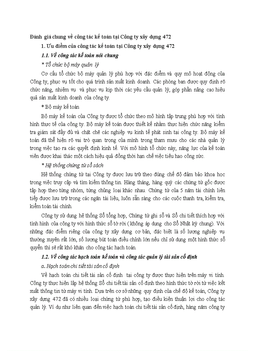 Đánh giá chung về công tác kế toán tại Công ty xây dựng 472