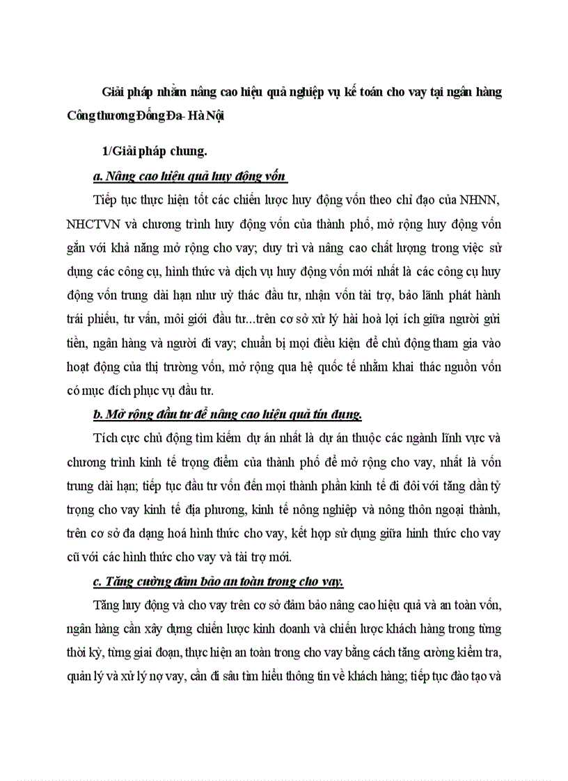 Giải pháp nhằm nâng cao hiệu quả nghiệp vụ kế toán cho vay tại ngân hàng Công thương Đống Đa Hà Nội