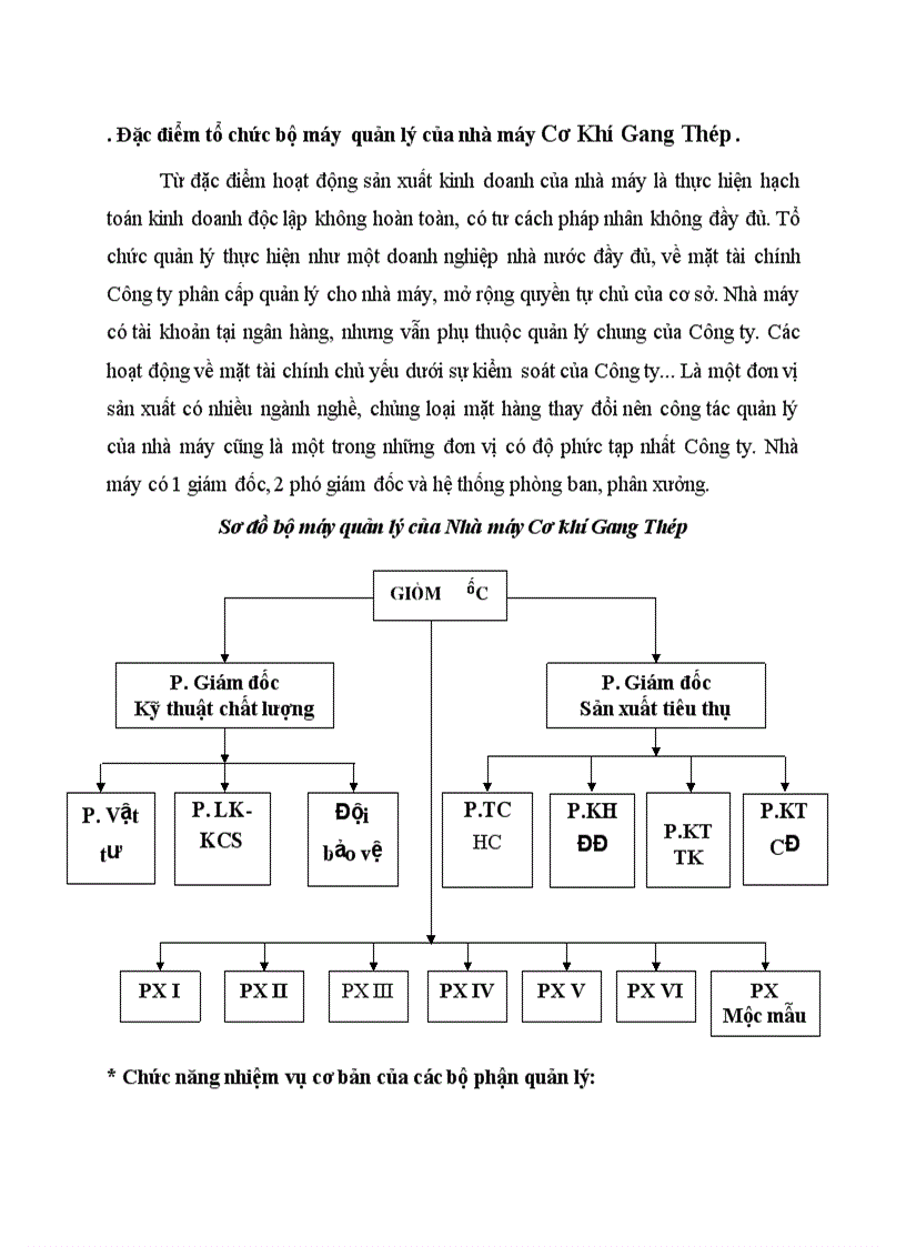 Đặc điểm tổ chức bộ máy quản lý của nhà máy Cơ Khí Gang Thép