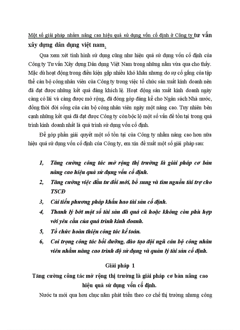Một số giải pháp nhằm nâng cao hiệu quả sử dụng vốn cố định ở Công ty tư vấn xây dựng dân dụng việt nam