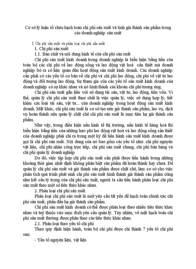 Cơ sở lý luận tổ chức hạch toán chi phí sản xuất và tính giá thành sản phẩm trong các doanh nghiệp sản xuất
