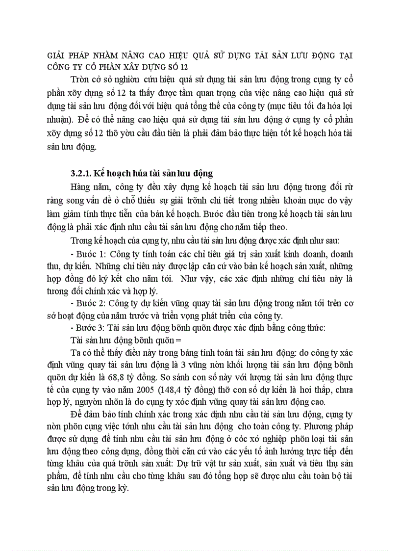 Giải pháp nhằm nâng cao hiệu quả sử dụng tài sản lưu động tại công ty cổ phần xây dựng số 12