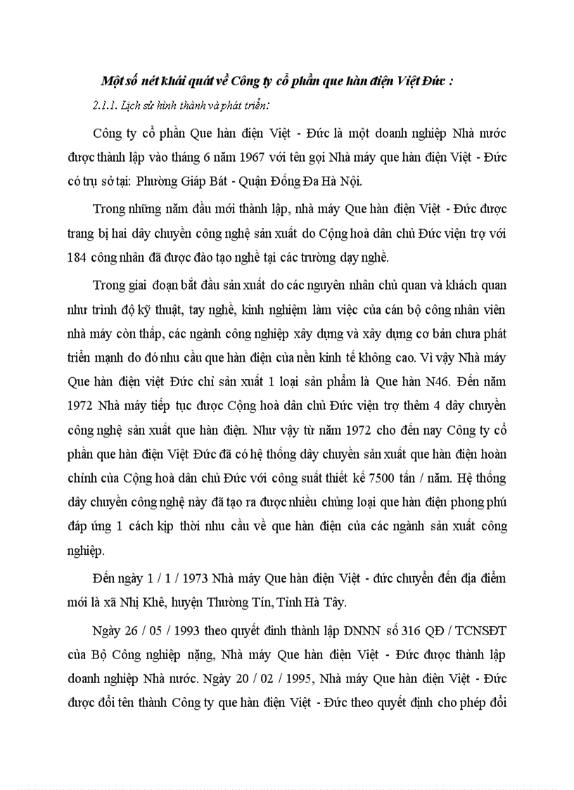 Một số nét khái quát về Công ty cổ phần que hàn điện Việt Đức