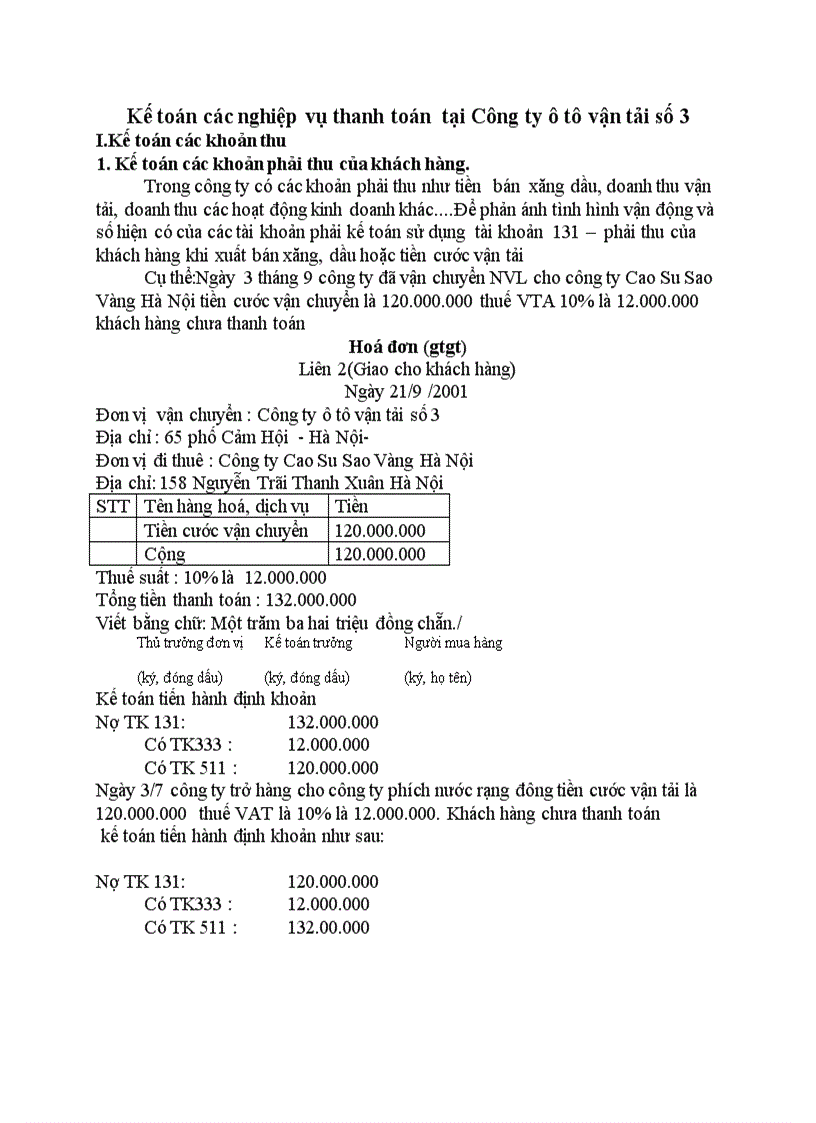 Kế toán các nghiệp vụ thanh toán tại Công ty ô tô vận tải số 3