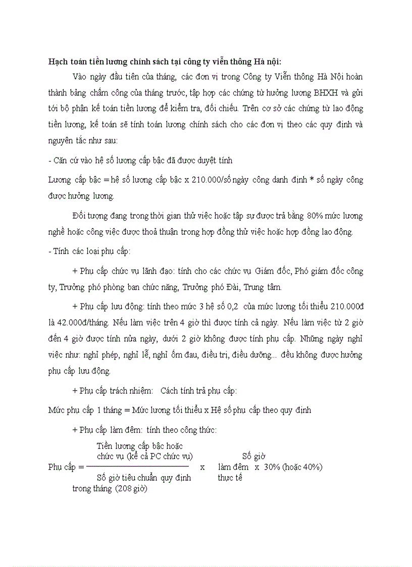 Hạch toán tiền lương chính sách tại công ty viễn thông Hà nội