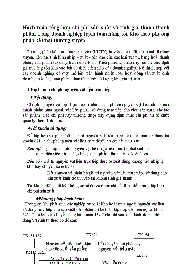Hạch toán tổng hợp chi phí sản xuất và tính giá thành thành phẩm trong doanh nghiệp hạch toán hàng tồn kho theo phương pháp kê khai thường xuyên