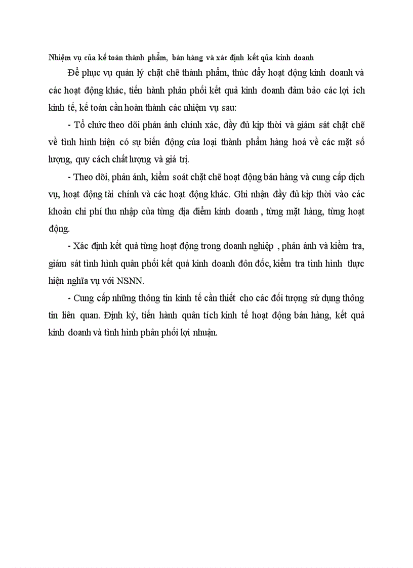 Nhiệm vụ của kế toán thành phẩm bán hàng và xác định kết qủa kinh doanh