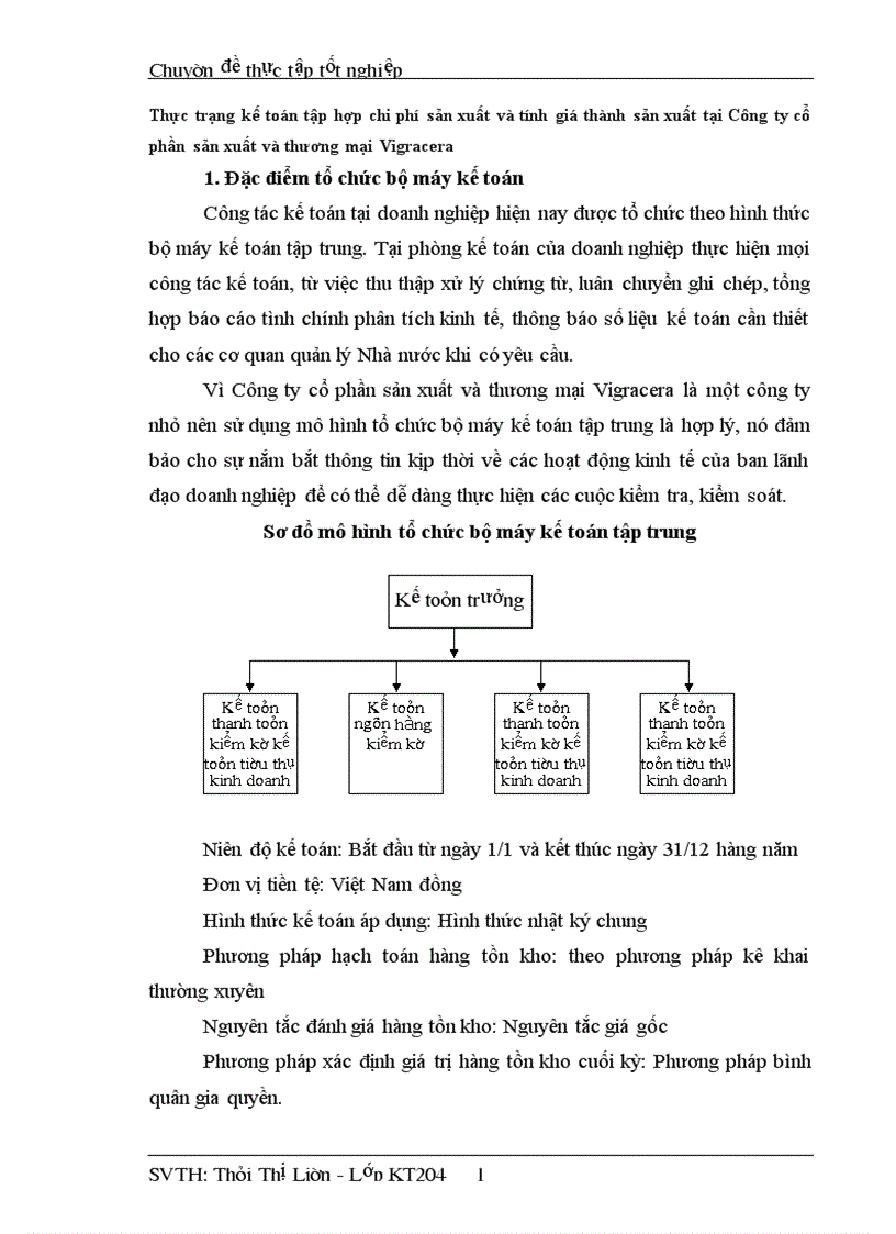 Thực trạng kế toán tập hợp chi phí sản xuất và tính giá thành sản xuất tại Công ty cổ phần sản xuất và thương mại Vigracera
