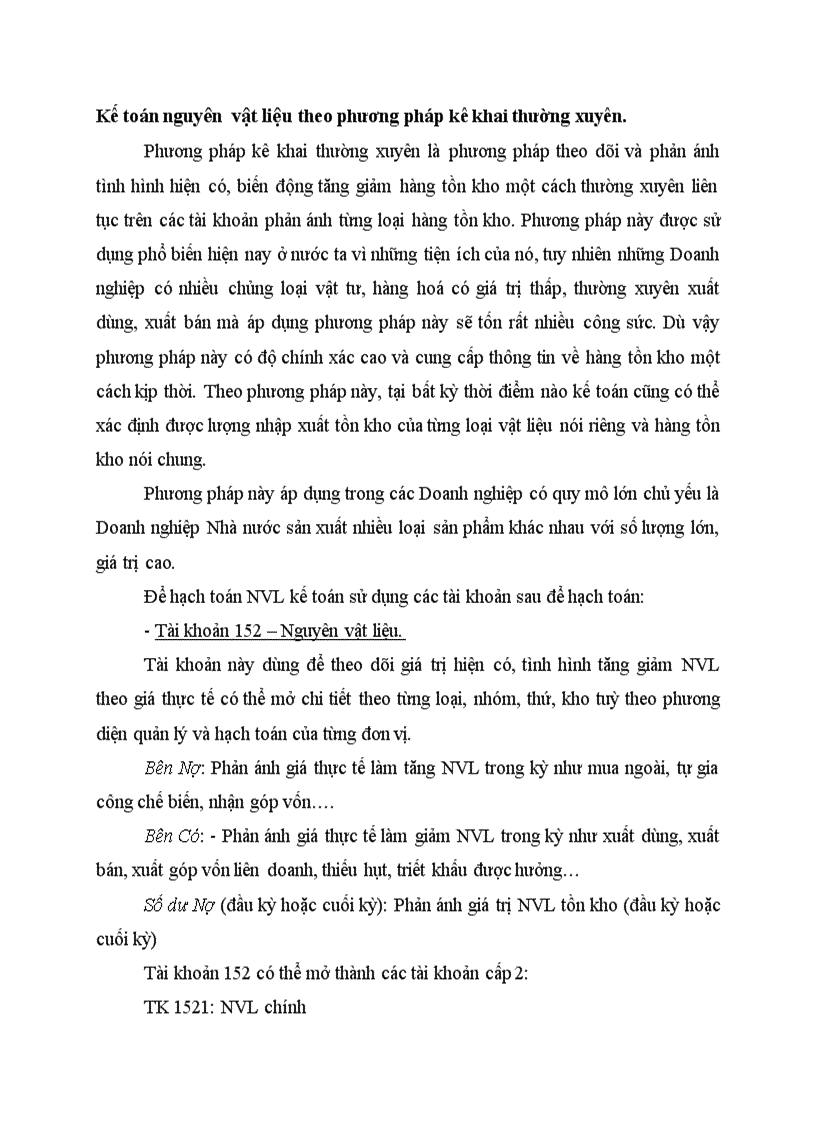 Kế toán nguyên vật liệu theo phương pháp kê khai thường xuyên