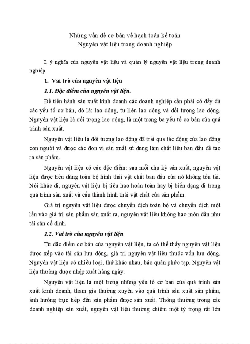 Những vấn đề cơ bản về hạch toán kế toán Nguyên vật liệu trong doanh nghiệp