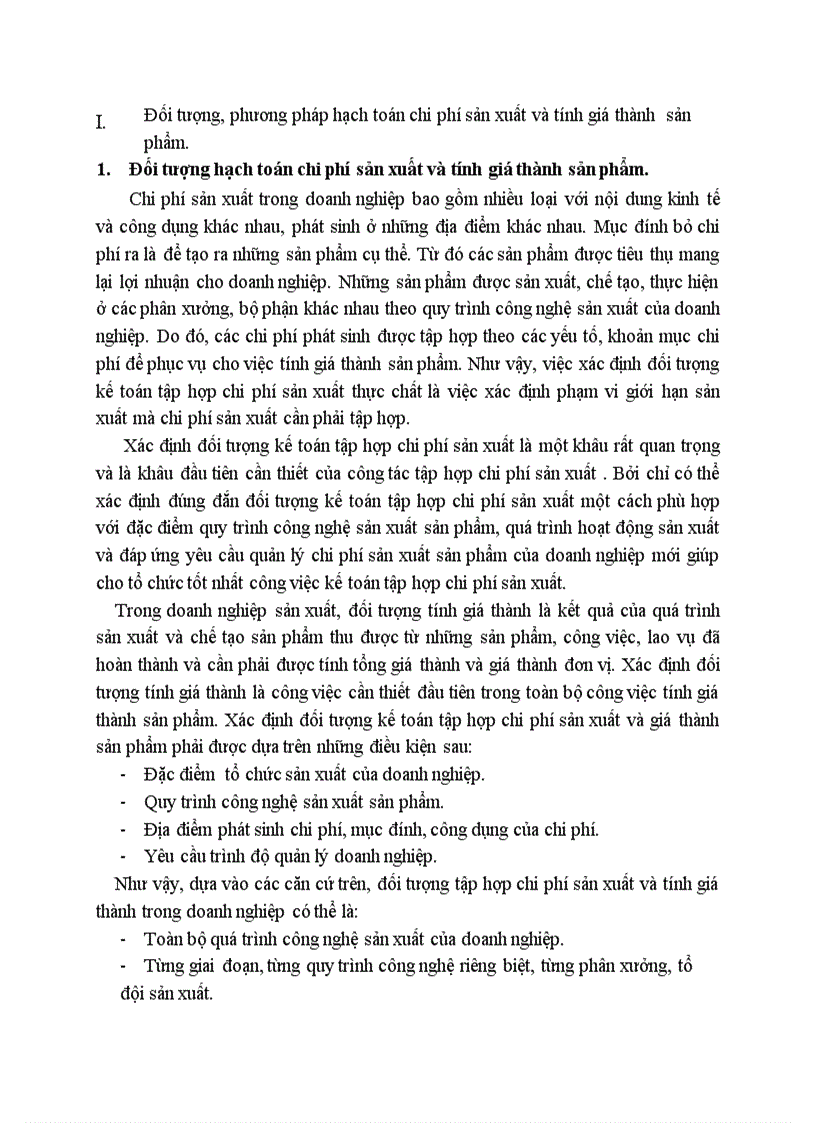 I Đối tượng phương pháp hạch toán chi phí sản xuất và tính giá thành sản phẩm