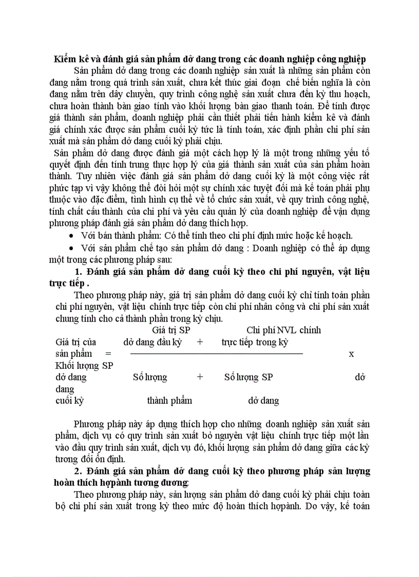Kiểm kê và đánh giá sản phẩm dở dang trong các doanh nghiệp công nghiệp