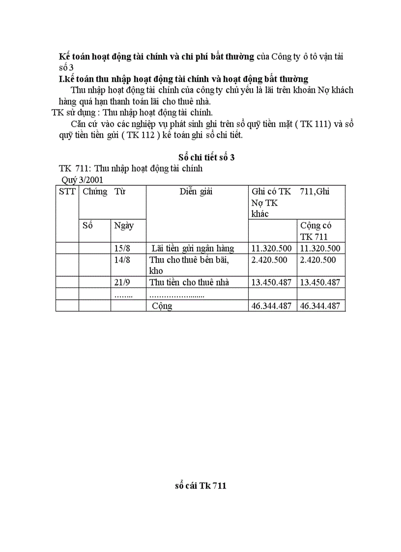 Kế toán hoạt động tài chính và chi phí bất thường của Công ty ô tô vận tải số 3